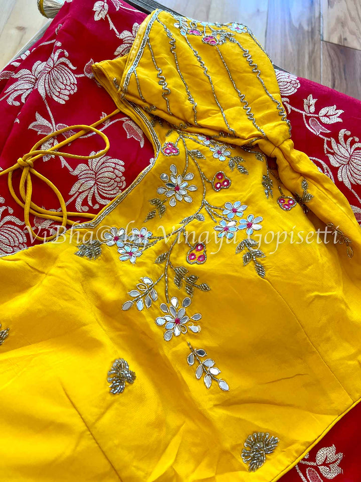 Fancy Saree - Red & Yellow Dola Silk Saree