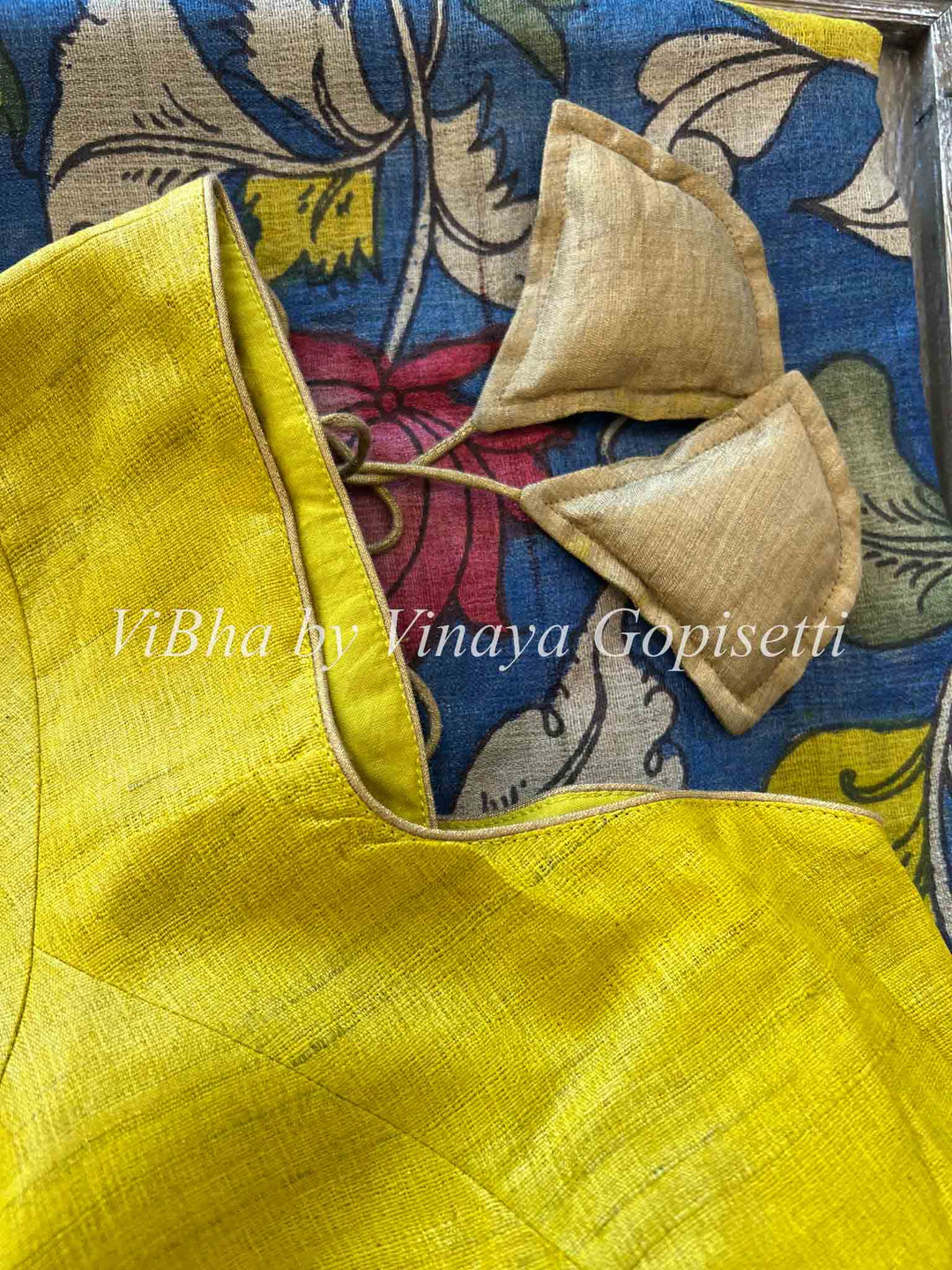 Indigo Blue And Yellow Tussar Silk Saree