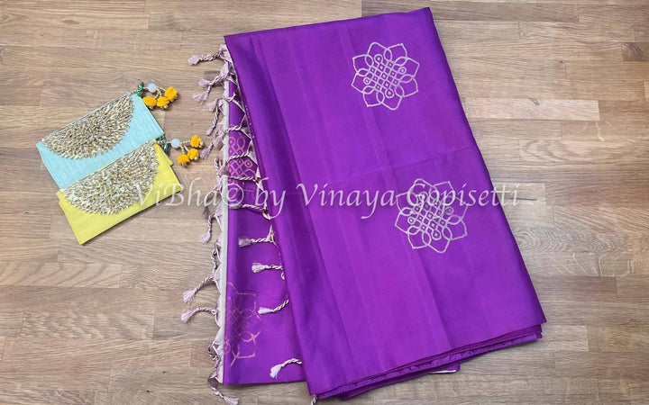 Kanchi Soft Silk Sarees - Purple And Beige Kanchipattu Saree