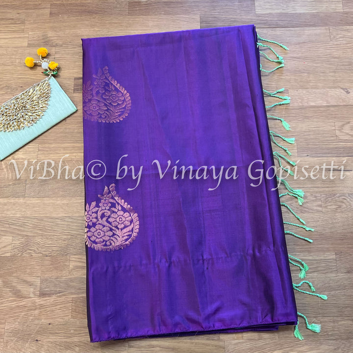 Kanchi Soft Silk Sarees - Violet And Turquoise Softsilk Kanchipattu Saree