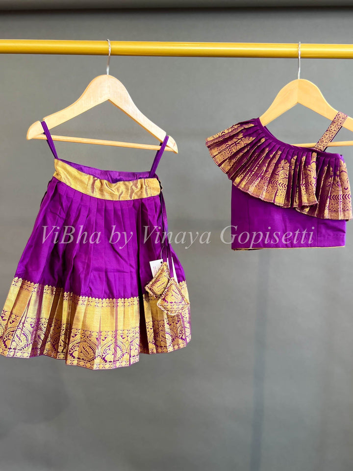 Kids Wear - Burgundy Kanchi Silk Skirt And Top