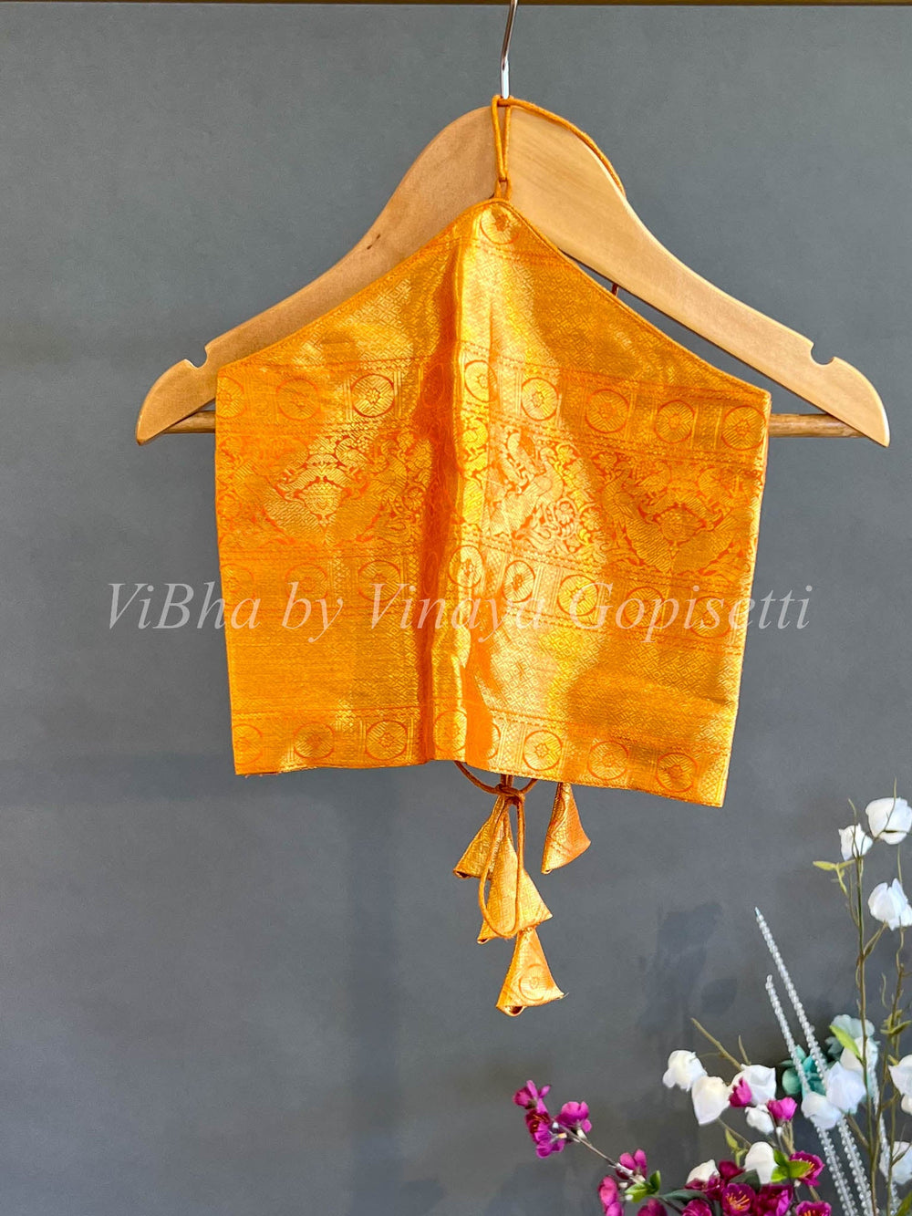 Kids Wear - Orange Tissue Kanchi Silk Skirt And Top
