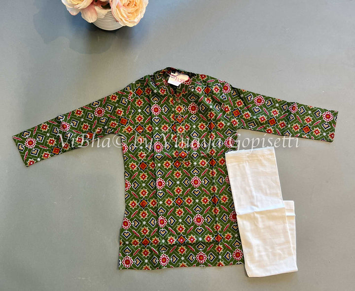 Kids Wear - Patola Handloom Cotton Kurta With Bottom