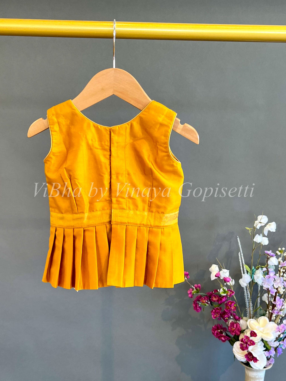 Kids Wear - Rani Pink And Mustard Yellow Ikkat Silk Skirt And Top
