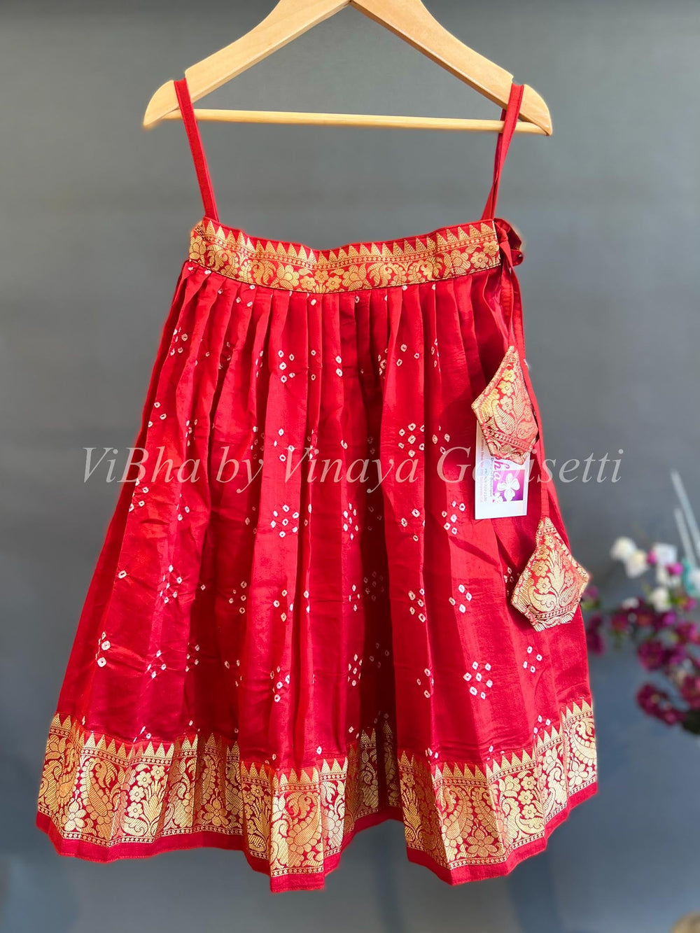 Kids Wear - Red And Yellow Kanchi Bandhani Skirt And Top