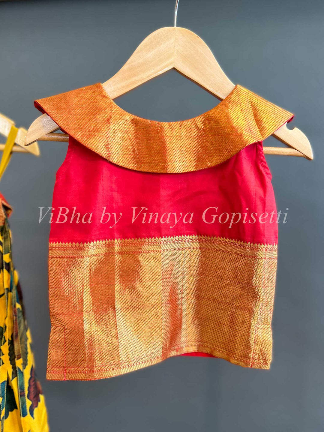 Kids Wear - Red And Yellow Kanchi Penkalamkari Skirt And Top