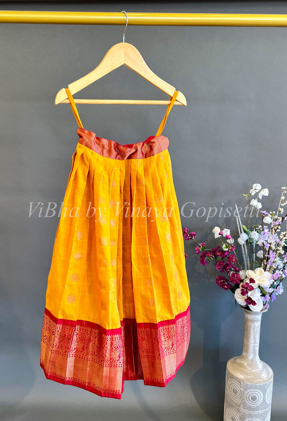 Kids Wear - Red And Yellow Kanchi Skirt And Top