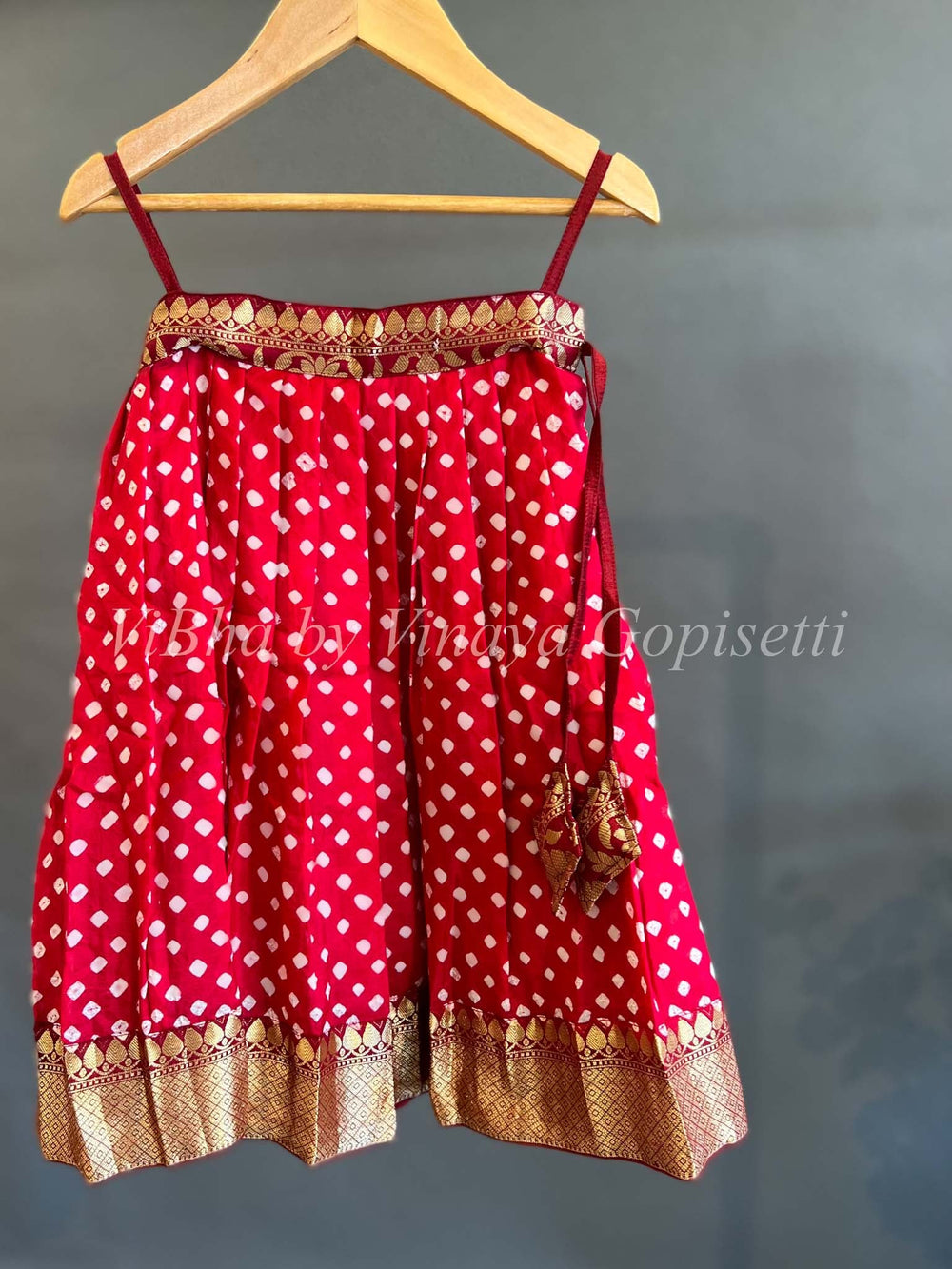 Kids Wear - Red Kanchi Bandhani Skirt And Top