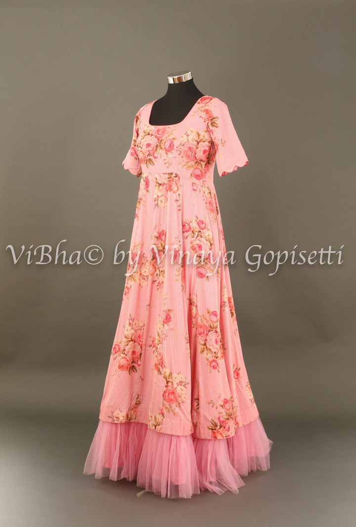 Lehengas - Baby Pink Shimmery Georgette Fancy Gown