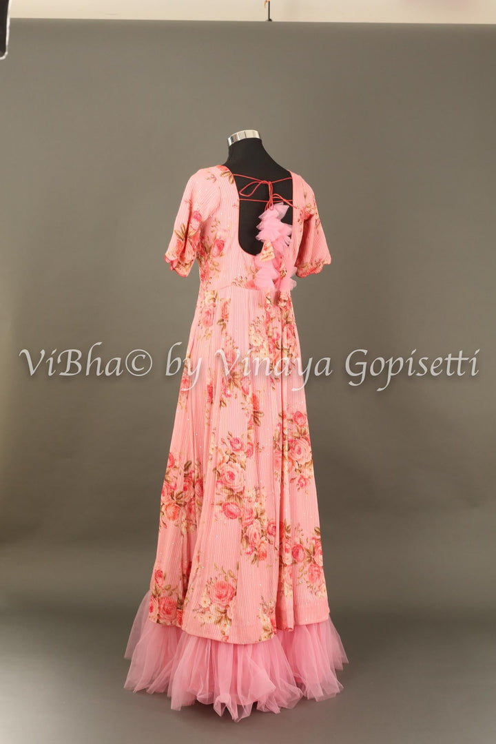 Lehengas - Baby Pink Shimmery Georgette Fancy Gown
