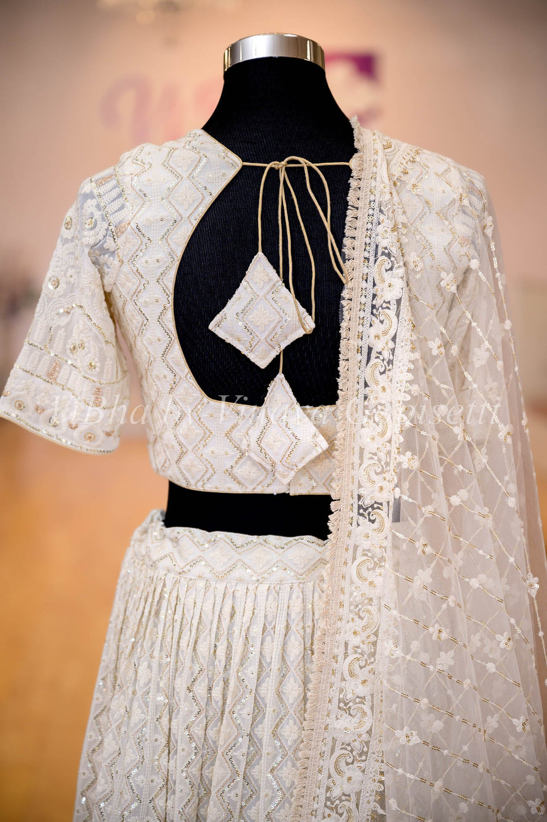 Lehengas - Ivory White Mukaish Embroidered Lehenga Set