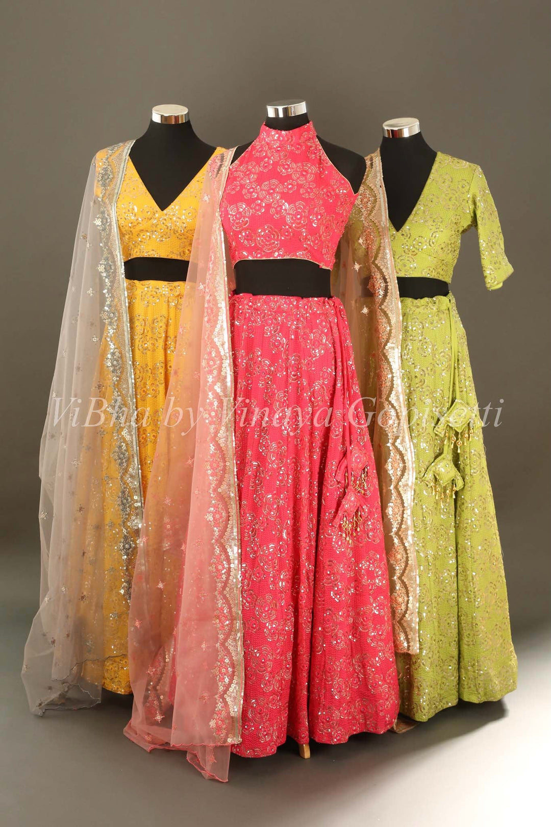Lehengas - Pink And Light Pink Floral Sequin Lehenga