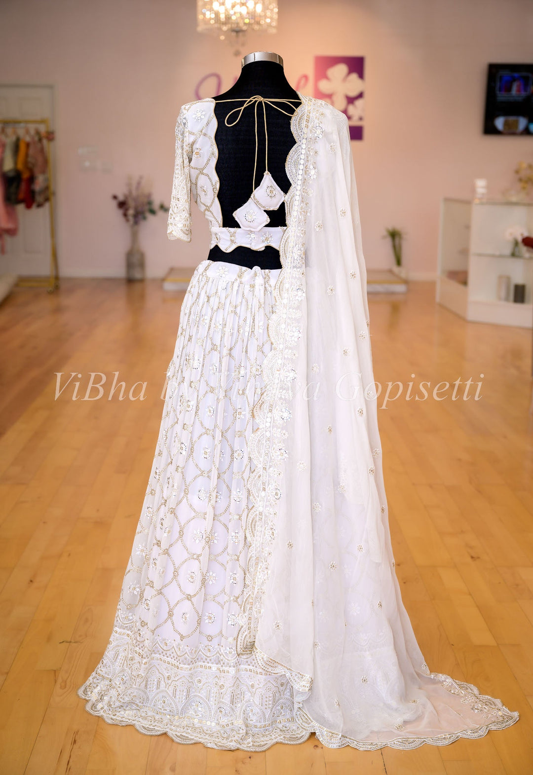 Lehengas - White Georgette Lehenga Set With Resham Zari And Crystal Embroidery