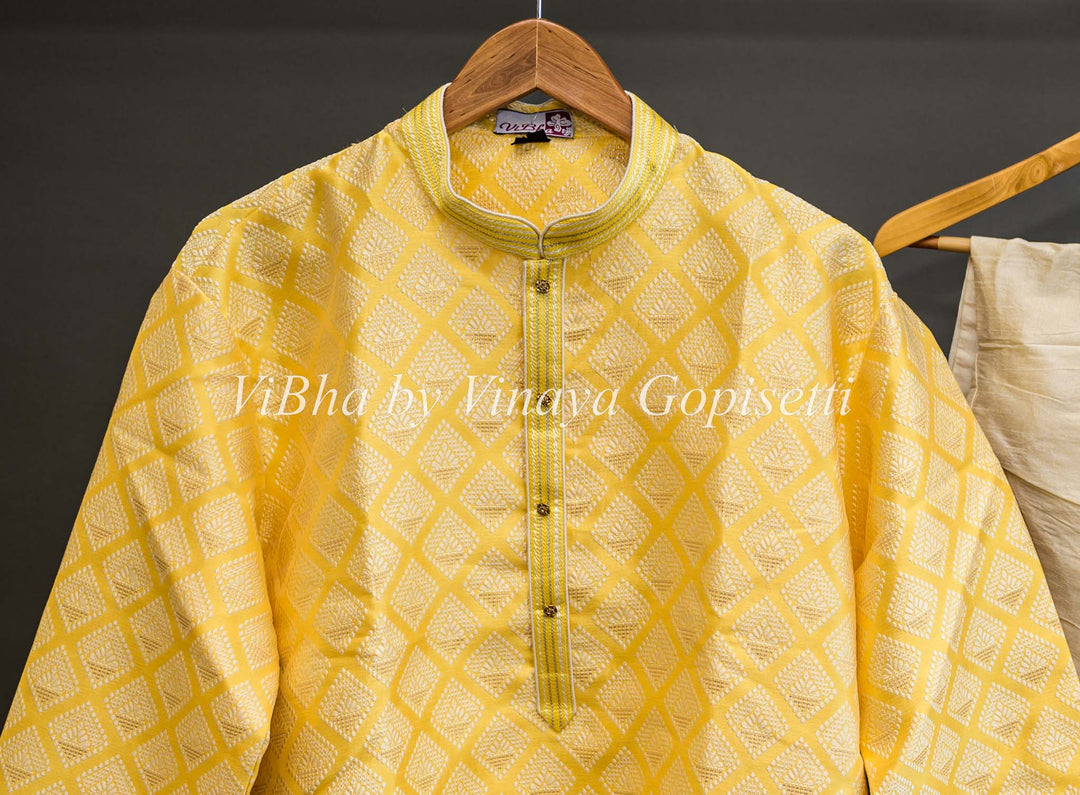 Men's Wear - Bright Yellow Kurta With Bottom