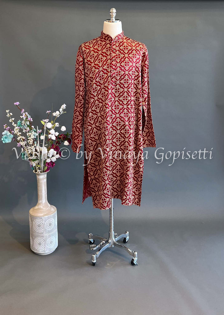 Men's Wear - Modal Silk Ajrakh Print Kurta