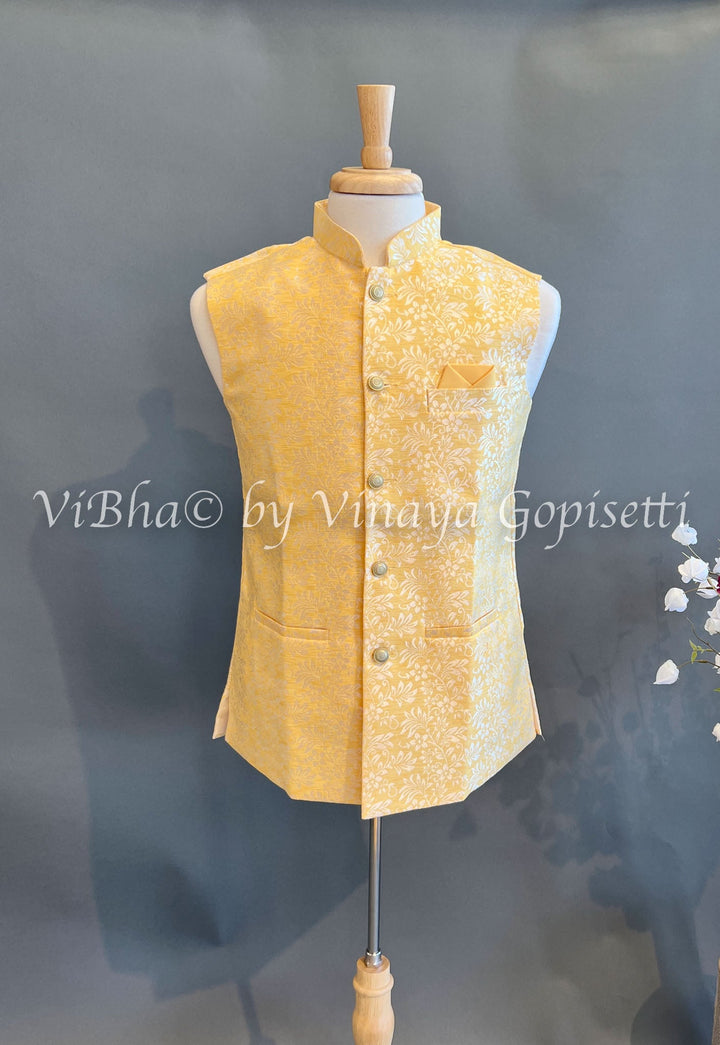 Mens Wear - Yellow Benares Brocade Vest