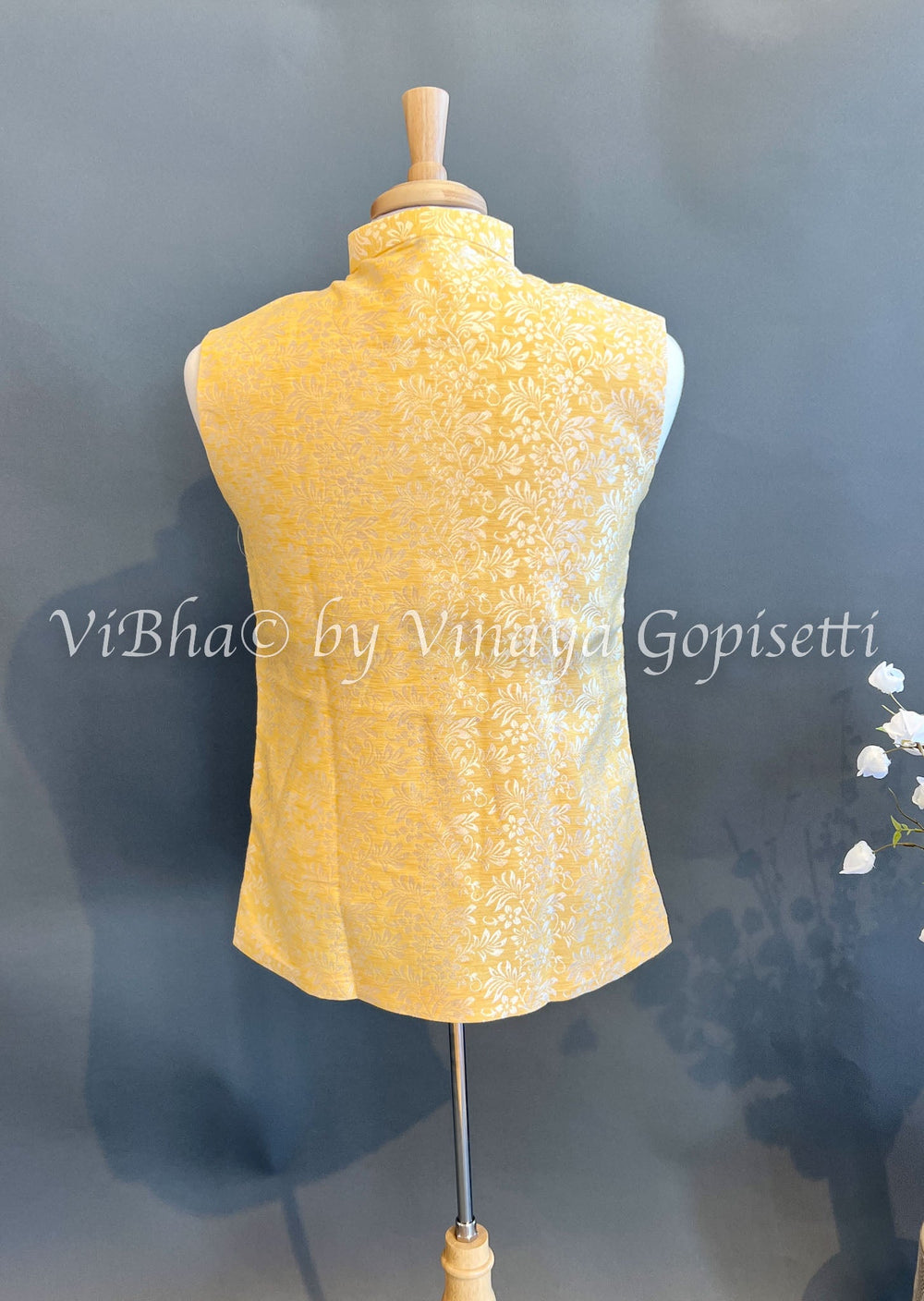 Mens Wear - Yellow Benares Brocade Vest
