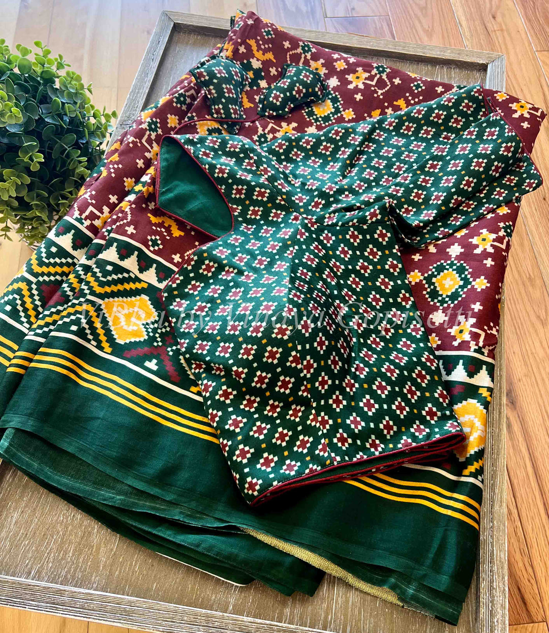 Sarees - Brown And Green Modal Silk Patola Print Saree