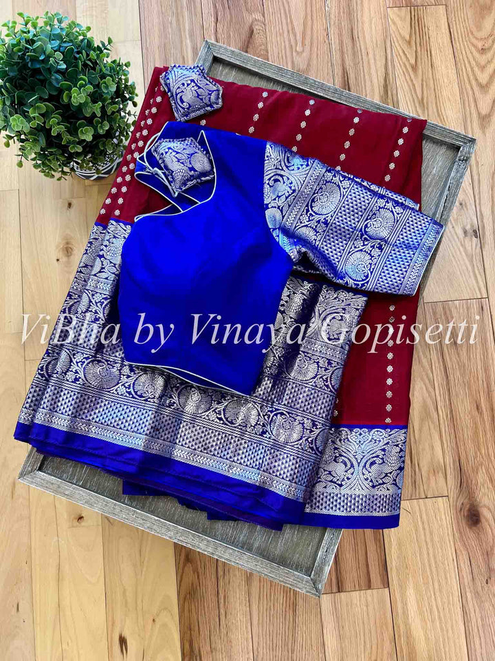 Sarees - Brown & Royal Blue Venkatagiri Silk Saree