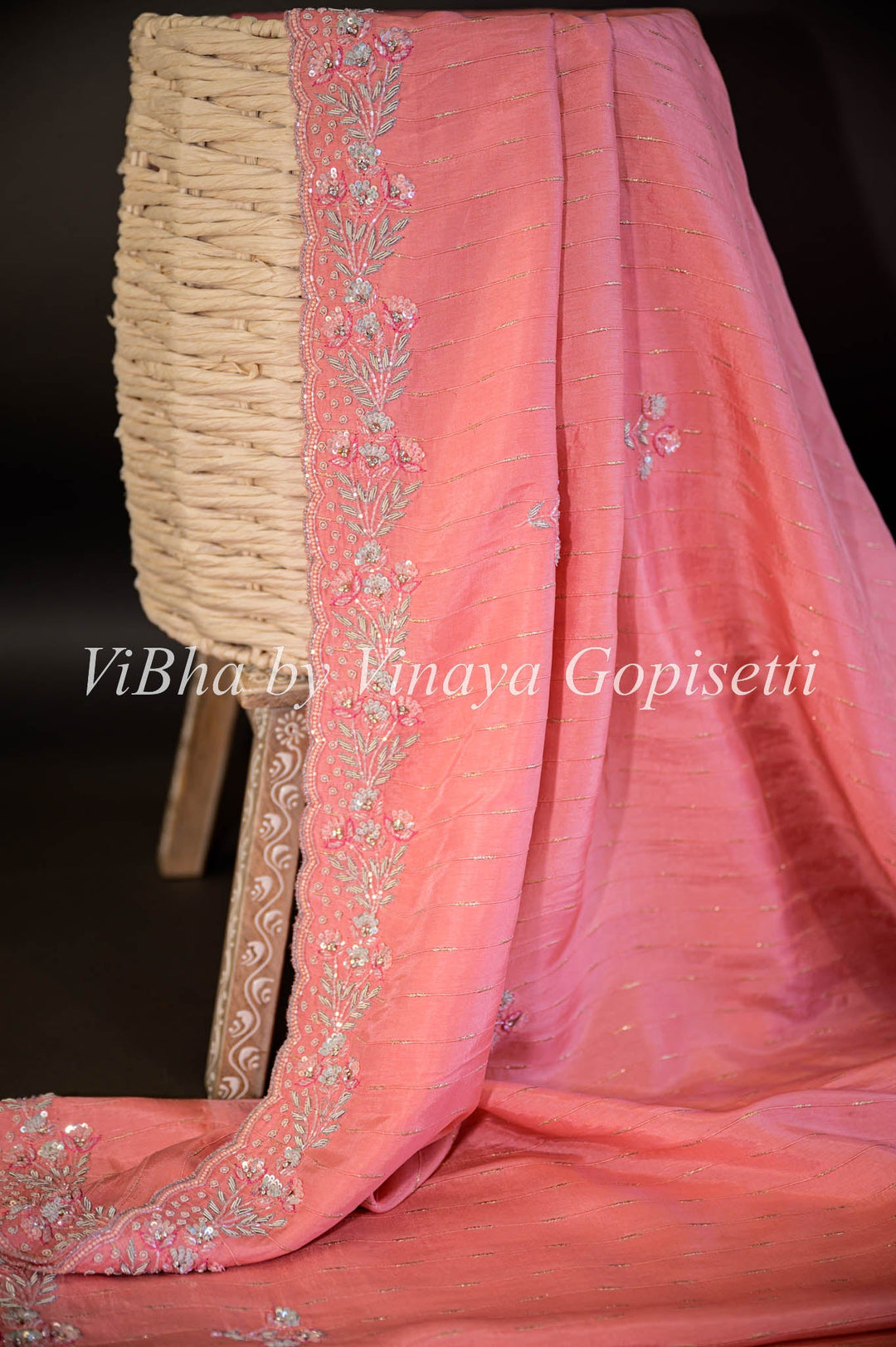Sarees - Dark And Light Peach Pink Silk Saree And Blouse With Embroidery
