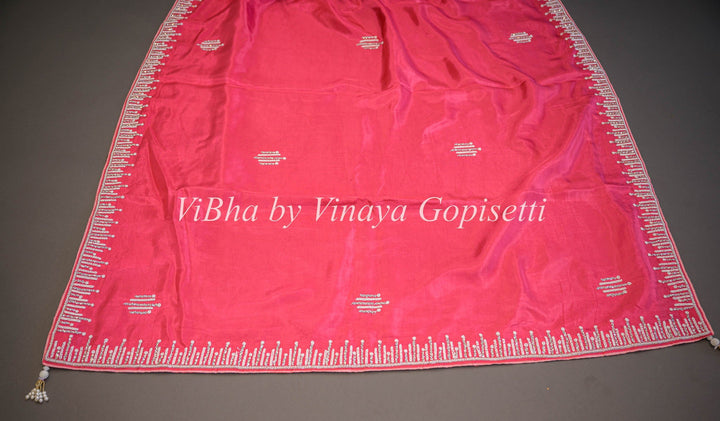 Sarees - Dark And Light Shade Coral Saree And Blouse With Embroidery