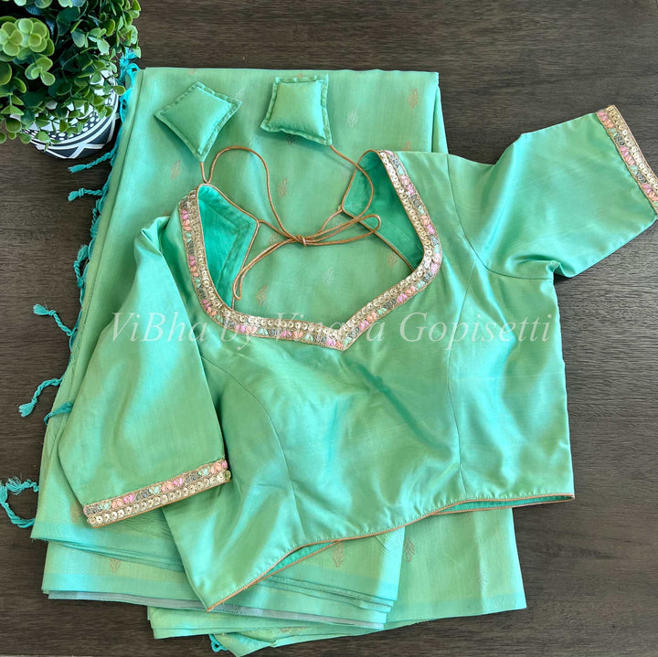 Sarees - Dark Mint Green Kanjivaram Soft Silk