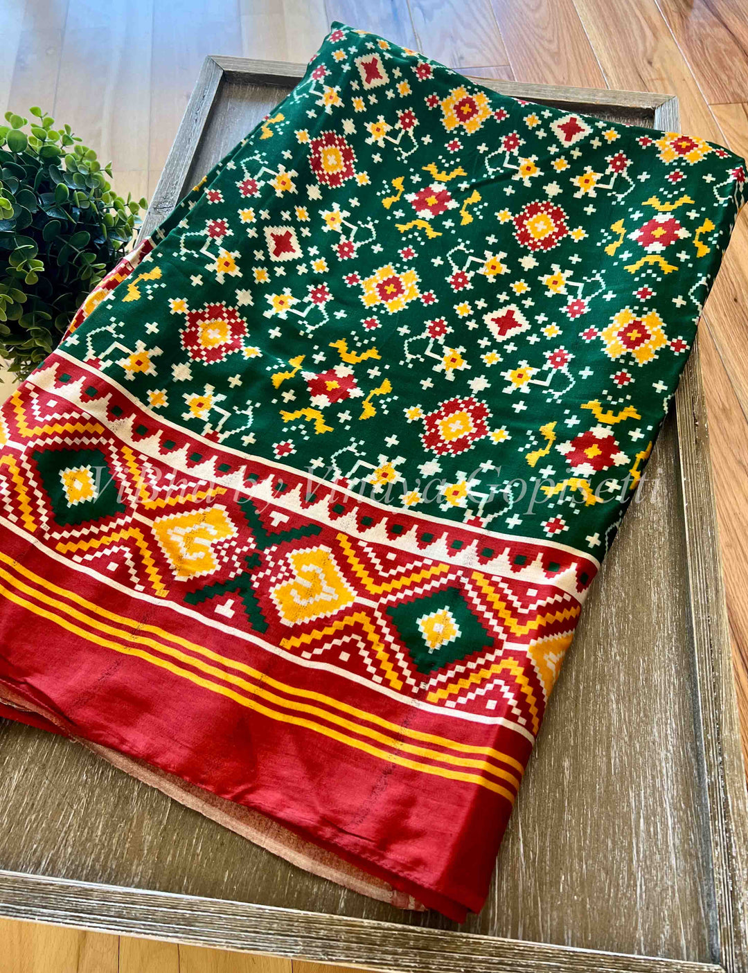Sarees - Green And Red Modal Silk, Patola Print Saree