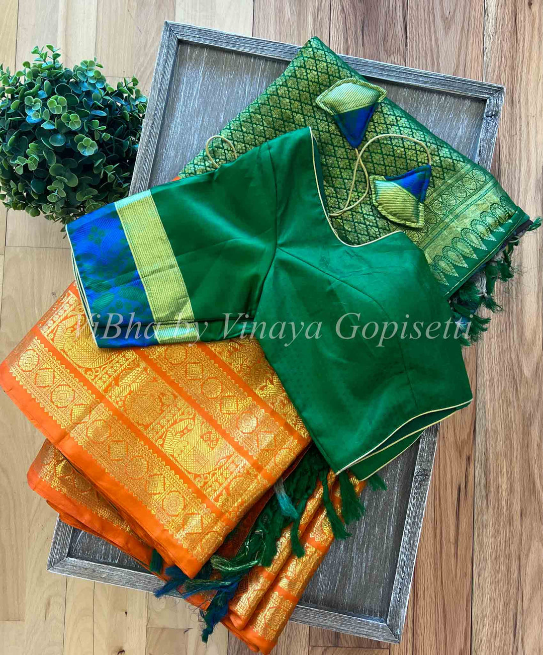 Sarees - Kanjivaram Silk/Pen Kalamkari/Grey And Orange/Saree And Blouse