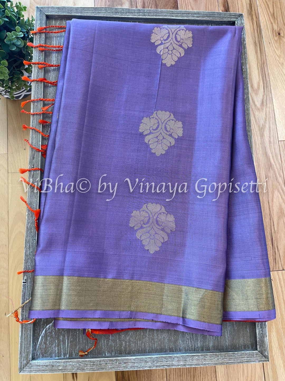 Sarees - Lavender And Orange Kaddi Border Kanchi Soft Silk Saree