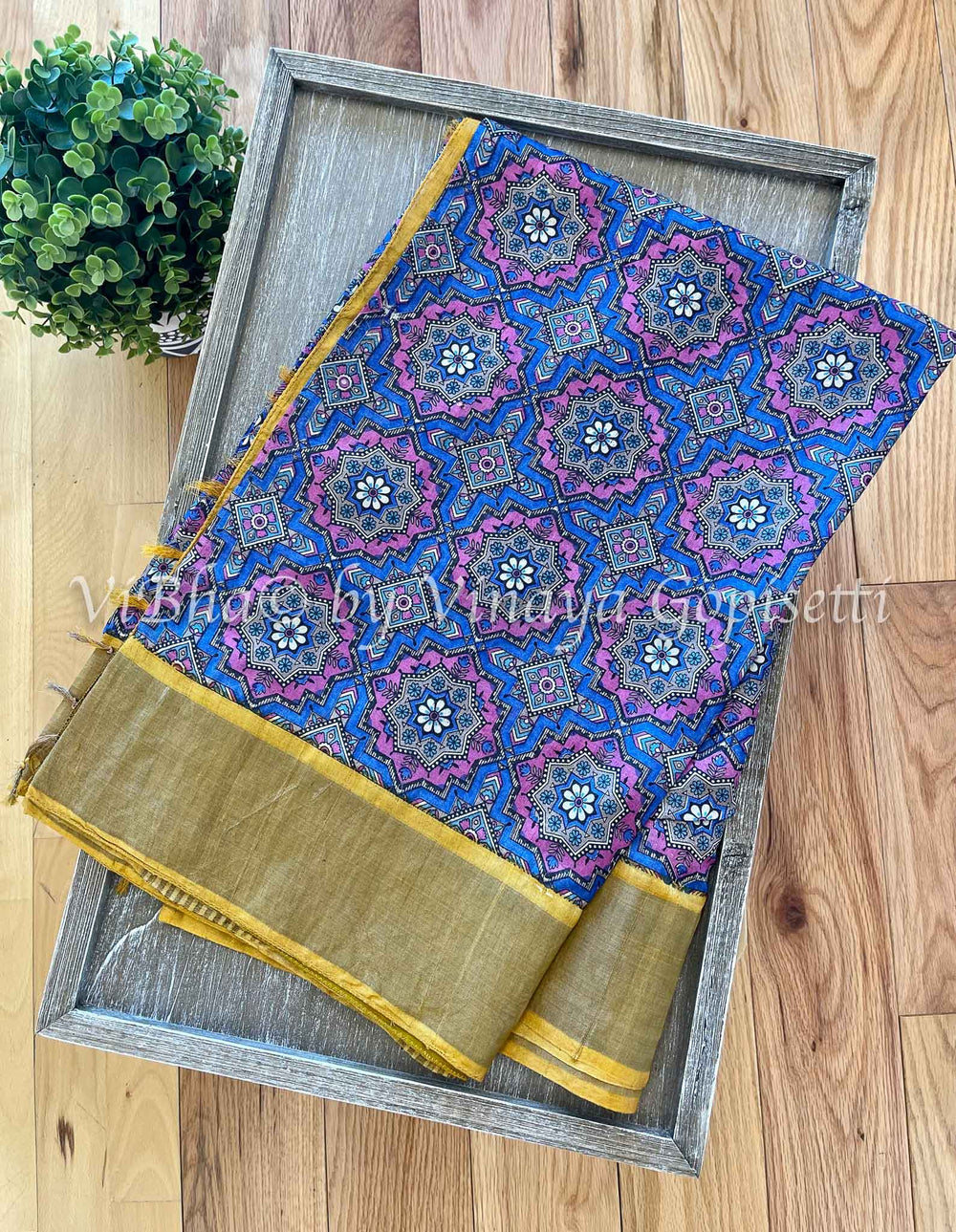 Sarees - Lilac And Yellow Tussar Silk Block Print Saree