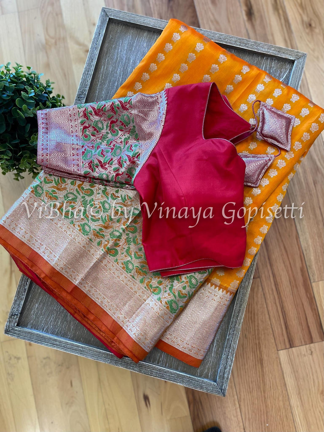 Sarees - Orangish Yellow & Red Venkatagiri Silk Saree