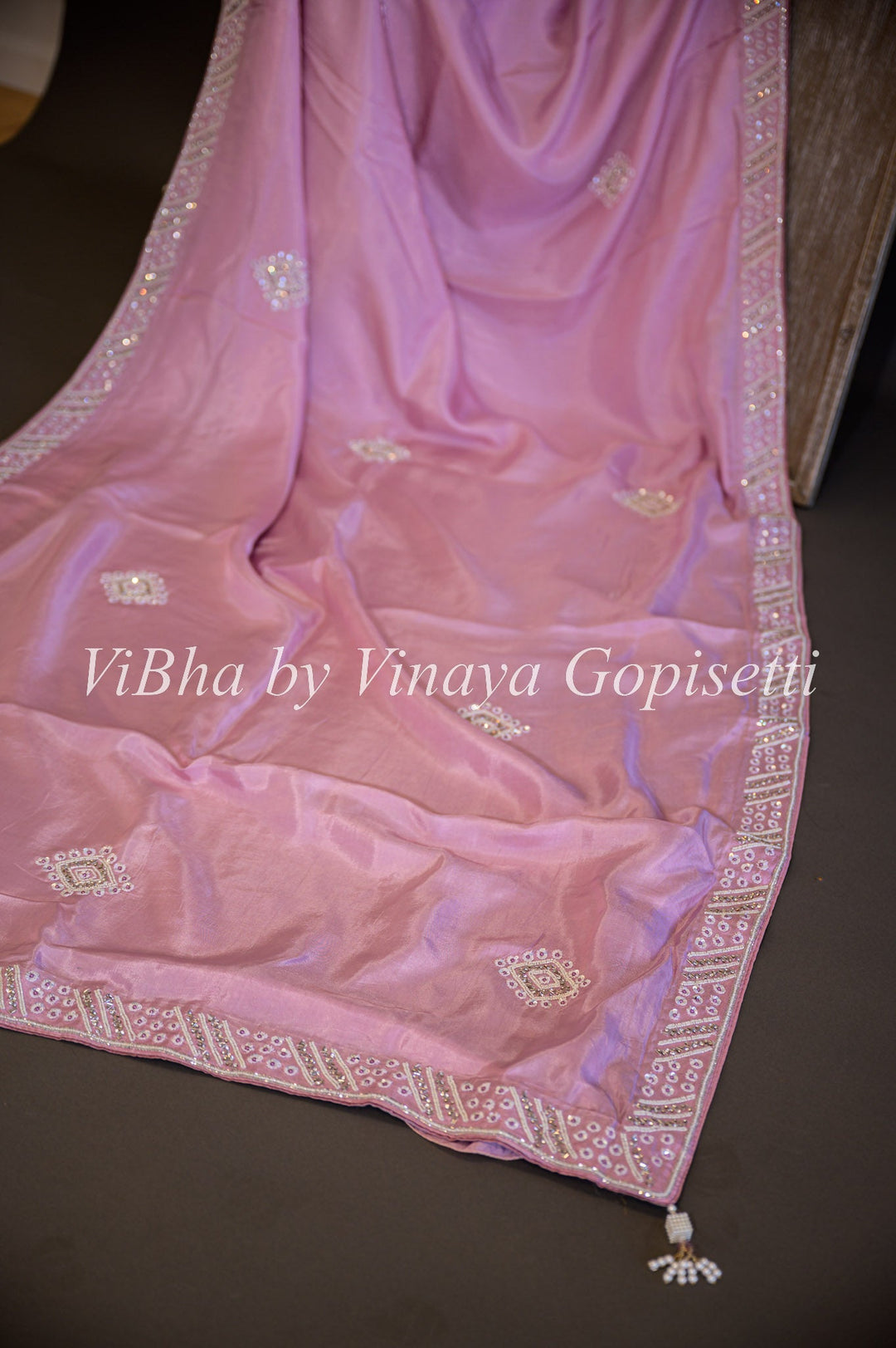 Sarees - Pastel Pink And Antique Fuschia Embroidered Saree And Blouse