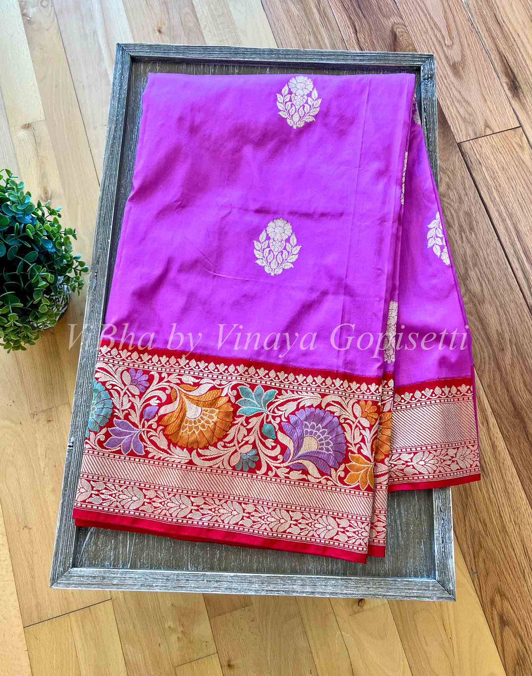 Sarees - Pink And Red Banarasi Katan Silk Saree
