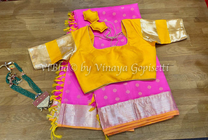 Sarees - Pink And Yellow Kanchipattu Saree