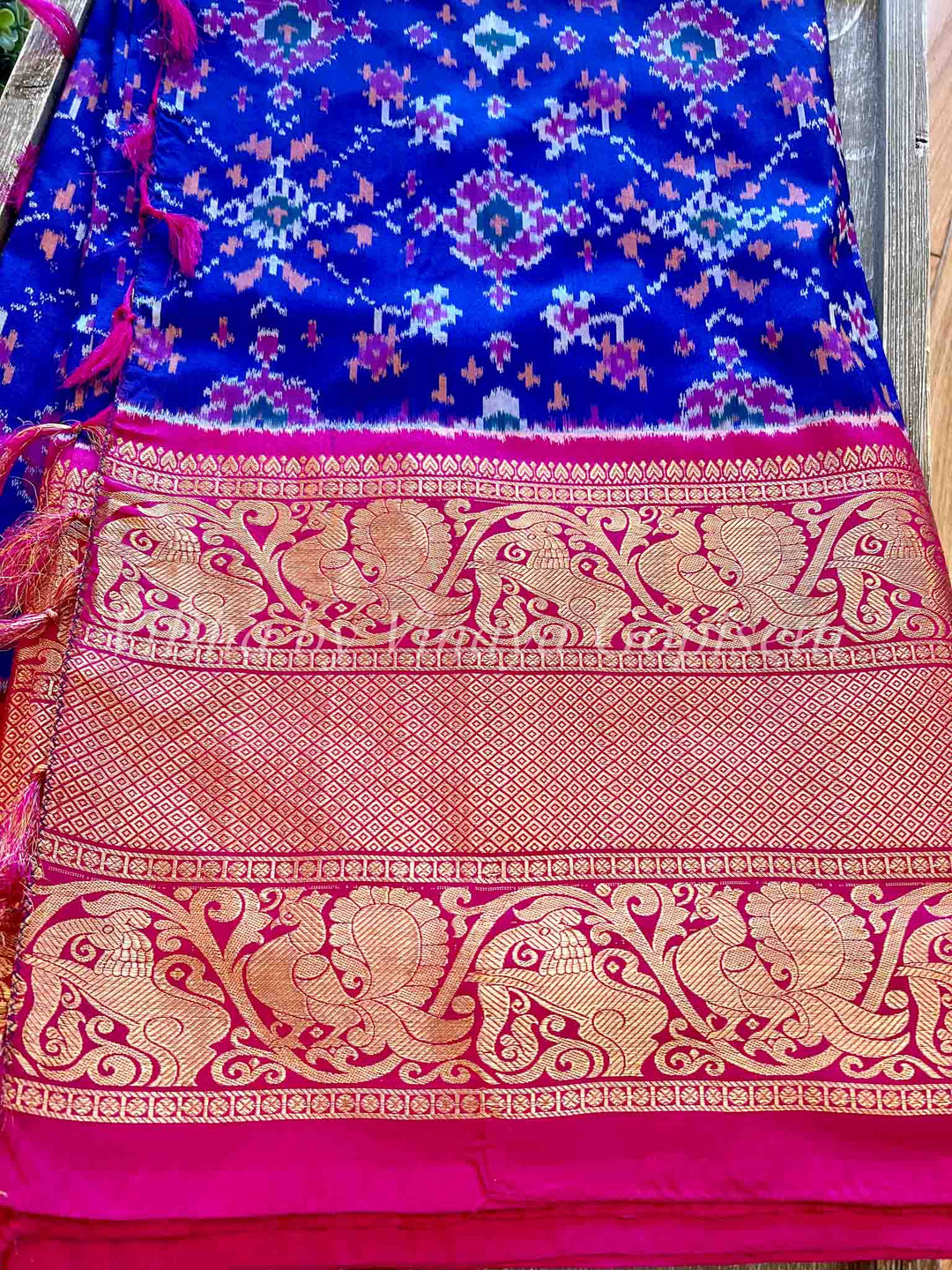 Sarees - Royal Blue - Rani Pink Ikkat Silk Sarees
