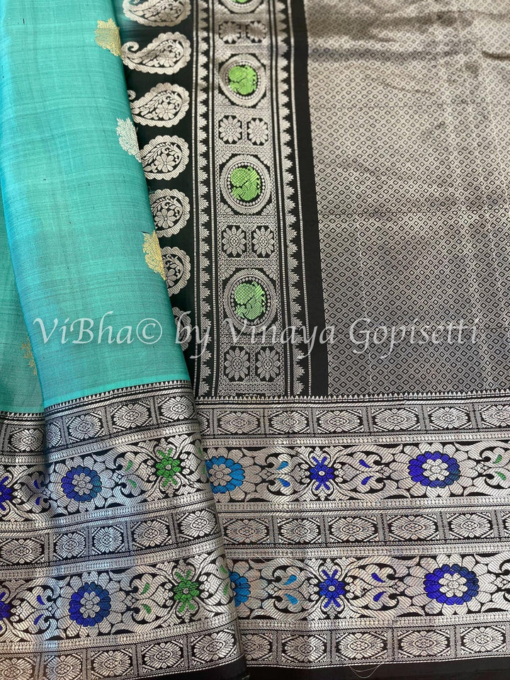 Sarees - Sky Blue Silver Zari Meenkari Weave Gadwal Silk Saree