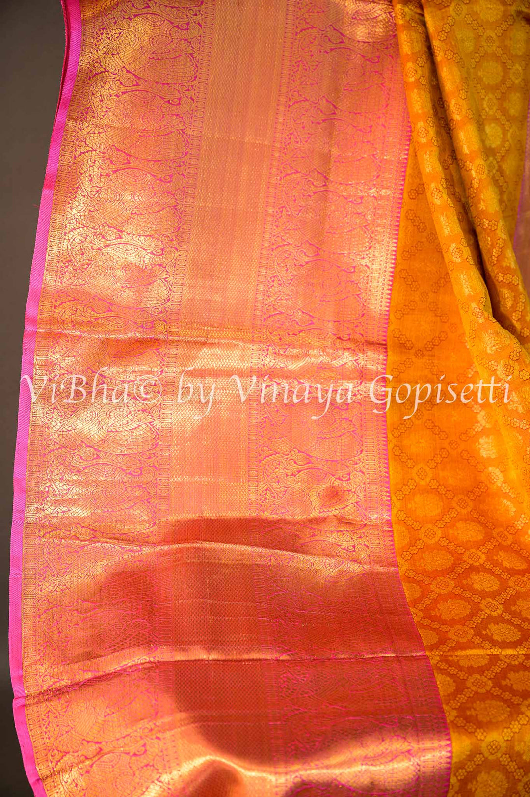 Sarees - Tangerine And Rani Pink All Over Design Kanchi Silk Saree