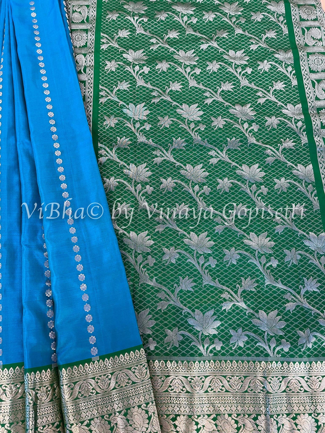 Sarees - Teal And Leaf Green Venkatagiri Silk Saree