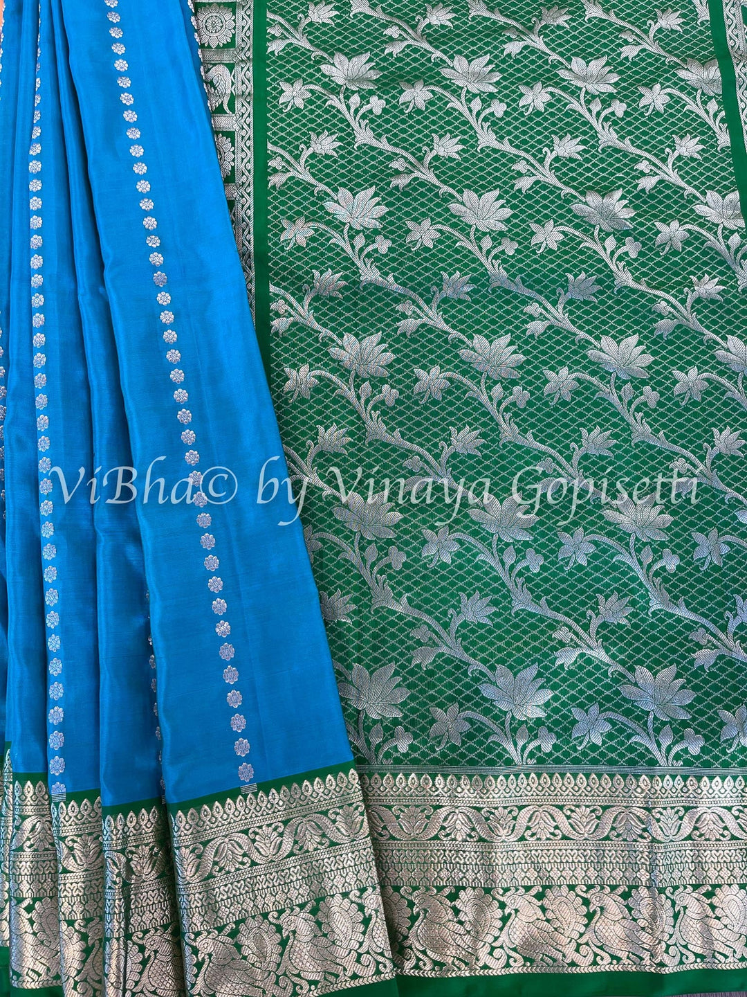 Sarees - Teal And Leaf Green Venkatagiri Silk Saree