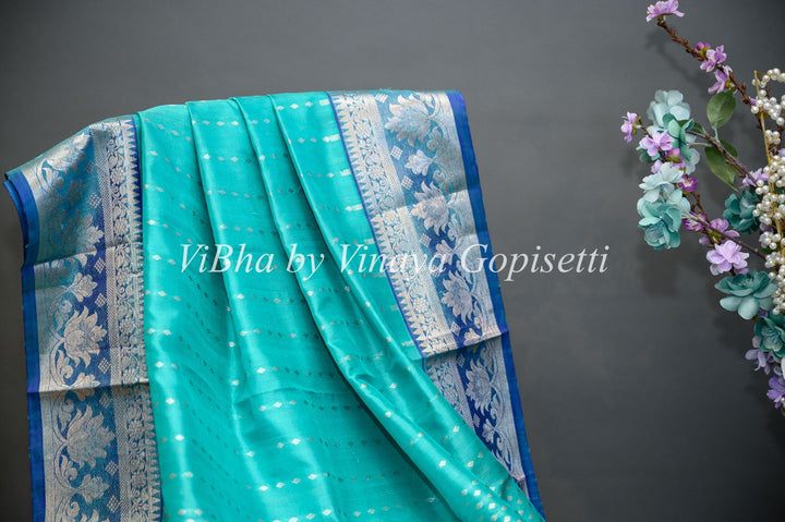 Sarees - Teal Blue And Royal Blue Combination Venkatagiri Silk Saree And Blouse