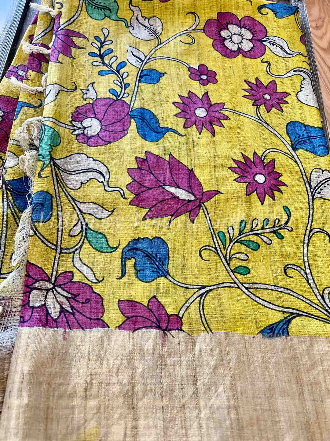 Sarees - Yellow & Blue Pen Kalamkari Sarees - Tussar Silk