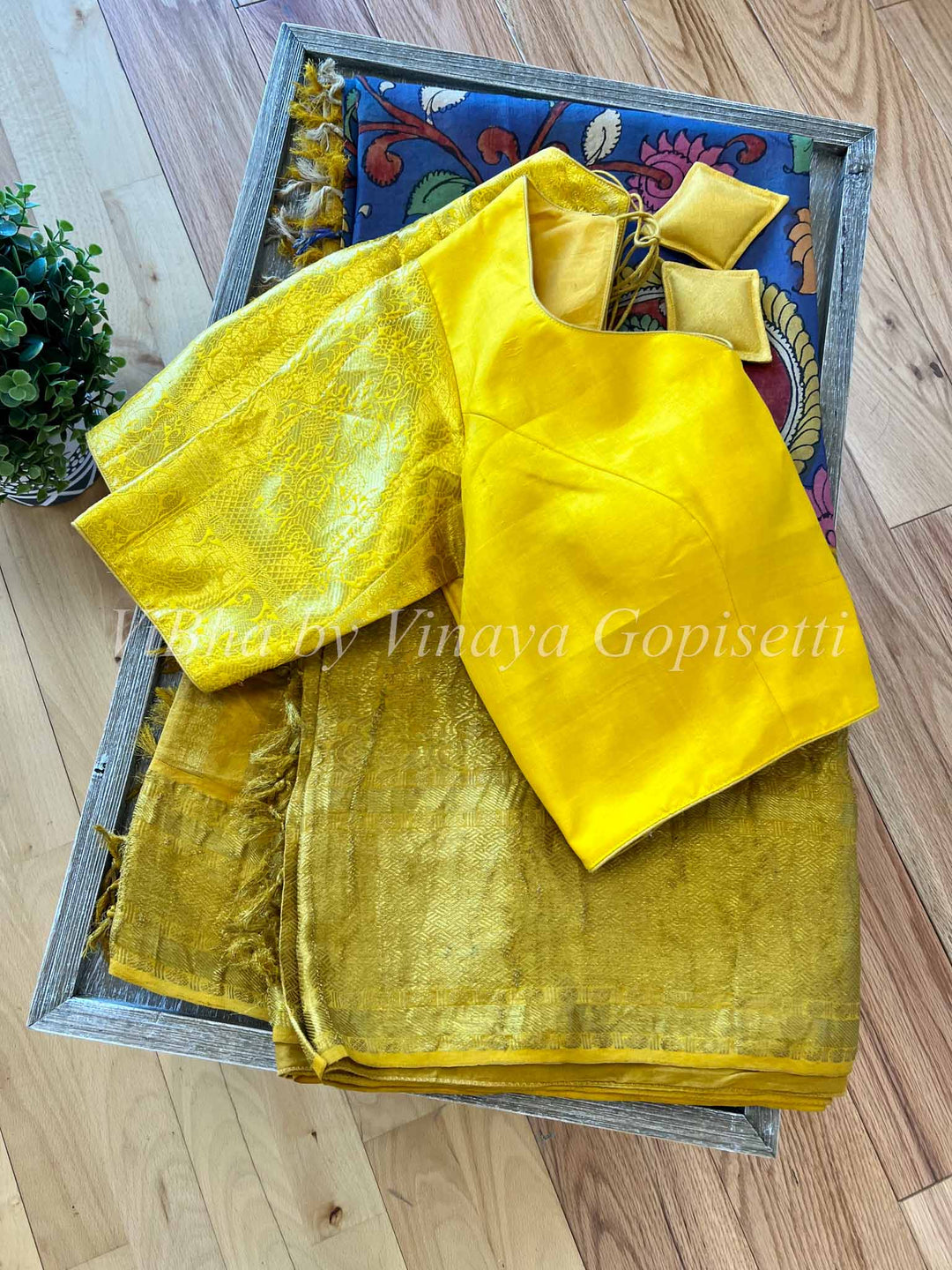 Sarees - Yellow & Indigo Korvai Kalamkari Silk Saree