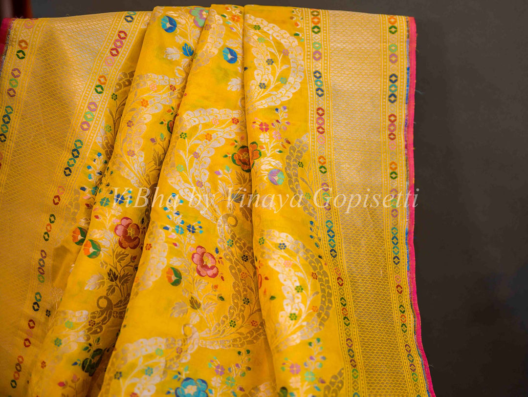 Sarees - Yellow Meenakari Jungla Weave Banarasi Saree