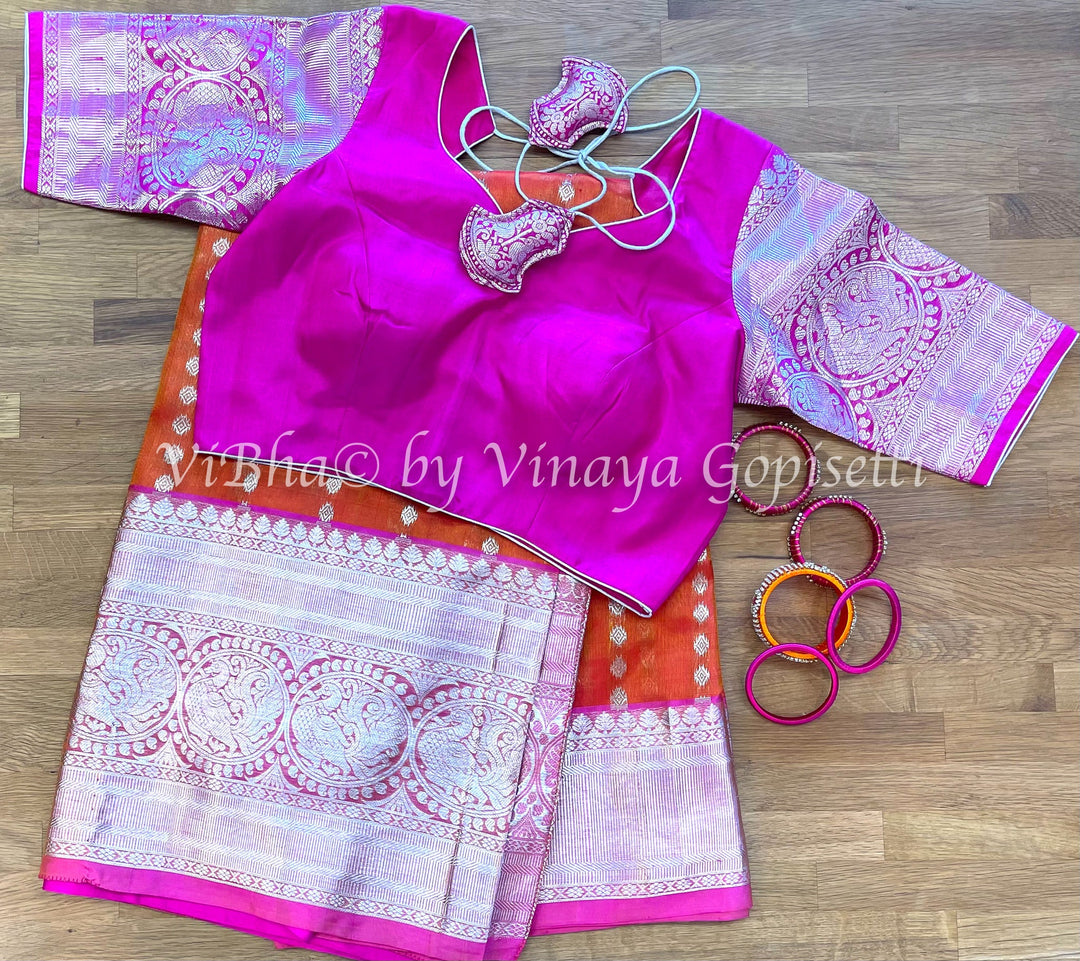 Venkatagiri Sarees - Orange And Pink Venkatagiri Saree
