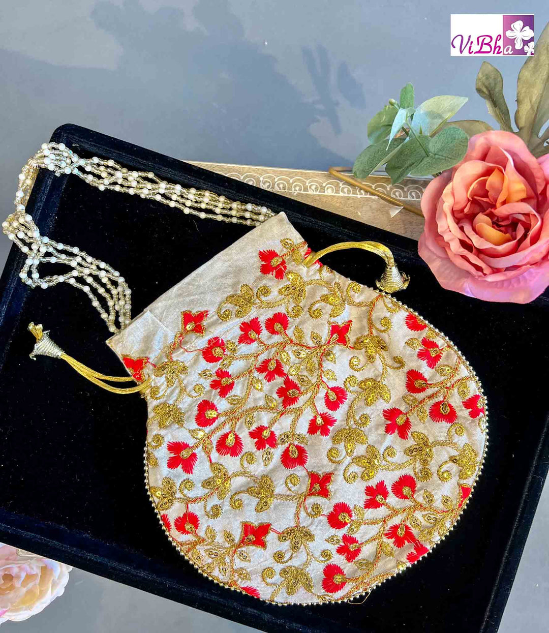Vibha Accessories - Floral Thread Work Potli Bag