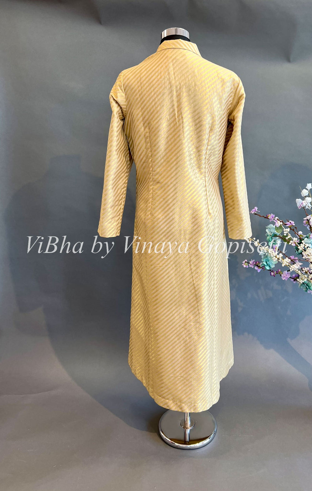 Womens Kurta - Gold Banarasi Silk Long Length Jacket