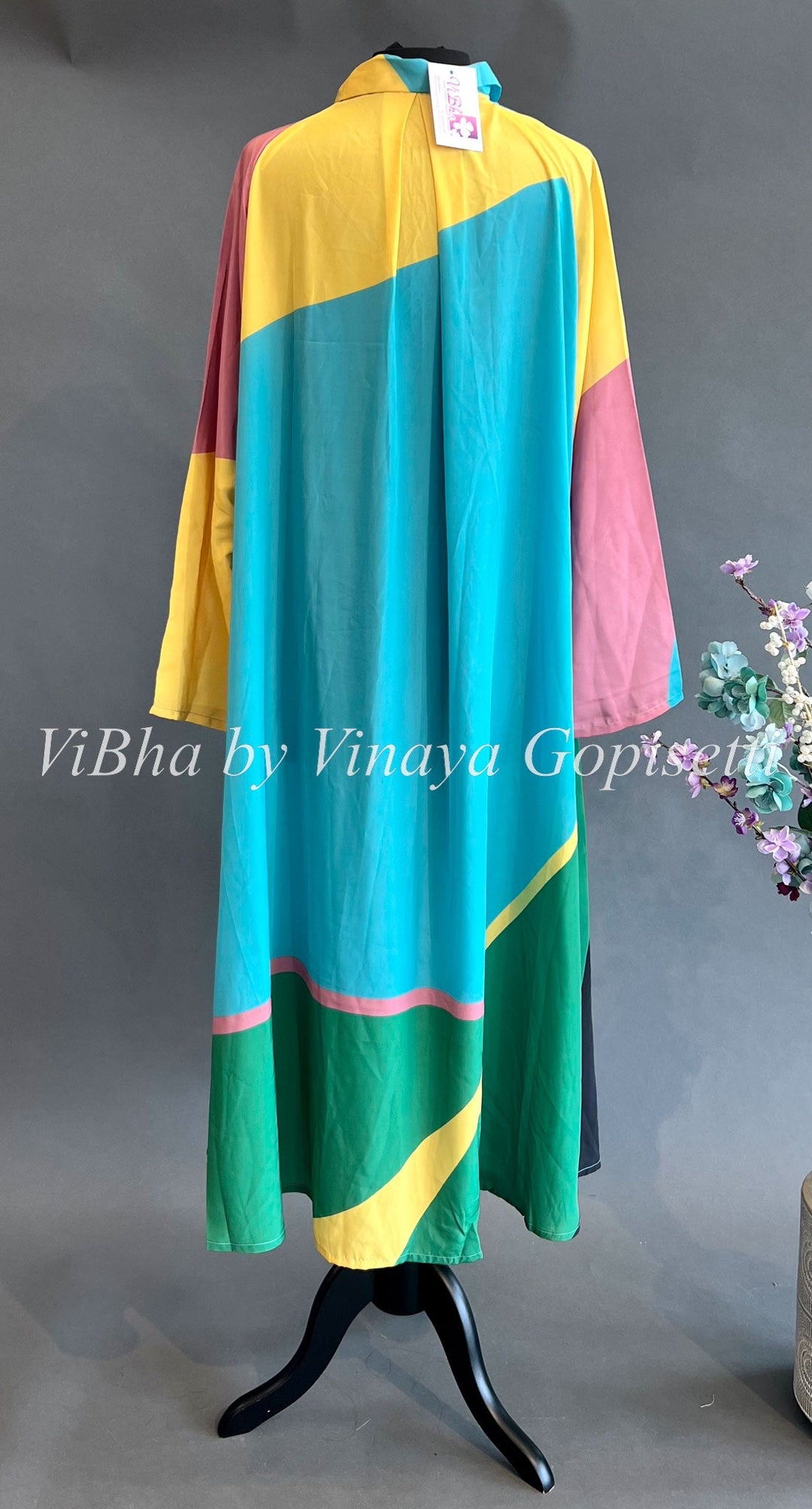 Womens Kurta - Multicolor Printed Crepe Full Length Collared Top